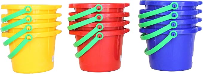 Spielstabil 12 Pack Small Sand Pails (4 Red, 4 Blue, 4 Yellow Beach Buckets) - Each Holds 1.5 Liters - Made in Germany…