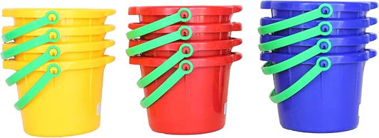 Spielstabil 12 Pack Small Sand Pails (4 Red, 4 Blue, 4 Yellow Beach Buckets) - Each Holds 1.5 Liters - Made in Germany…