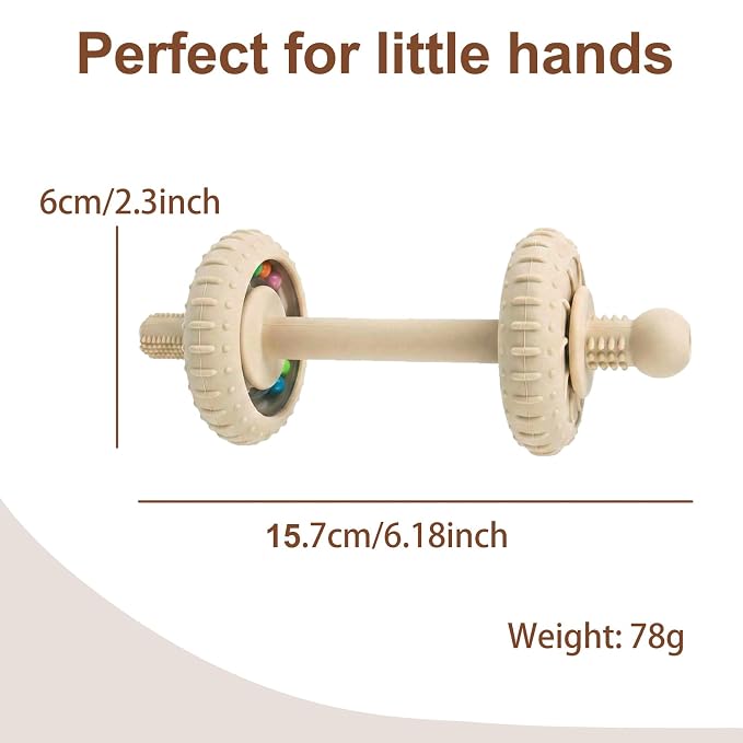 Baby Teething Toys Baby Rattle Teething Straw 3-in-1 Barbell-Shaped, Made from Silicone, Built-in Toothbrush Head and Nipple Shape, Bpa-Free, Phthalate Free, Professionally Certified