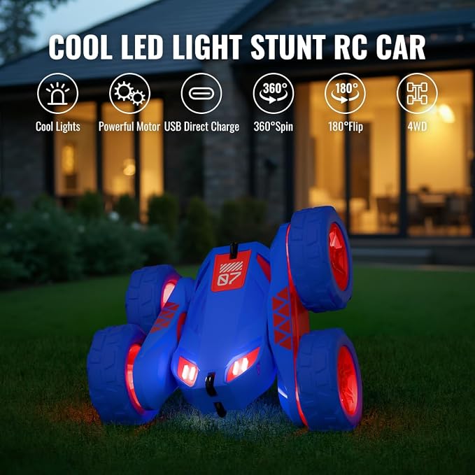 Remote Control Car, Rechargeable RC Cars & Remote Double-Sided Driving 360° Flips Rotating 2.4Ghz 4WD All Terrain Stunt Race Car Toy Christmas Birthday Gift for Kids Boys 3-12