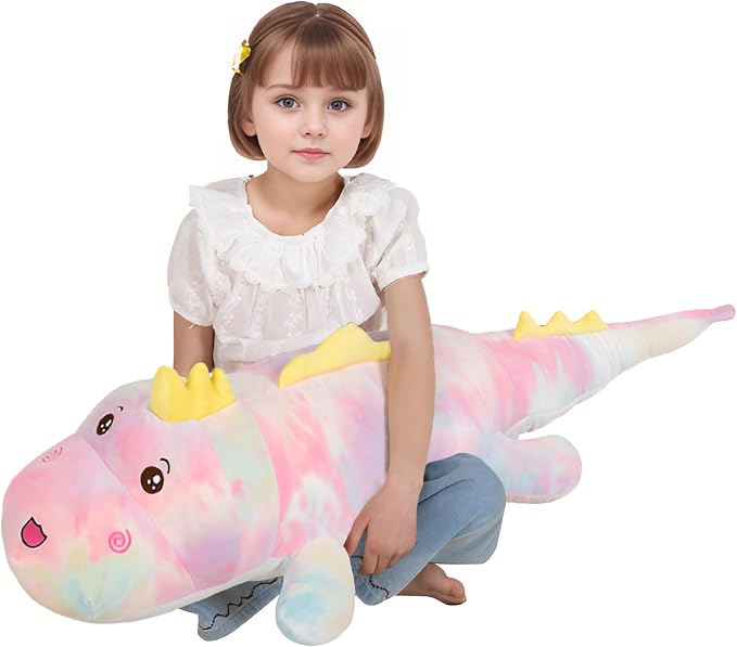 Tianmihou 40inch Gaint Dinosaur Plush Stuffed Animals, Soft Rainbow Dinosaurs Stuffed Large Body Pillow Toy, Cute Plushies Gift for Kids Boys Girls Birthday