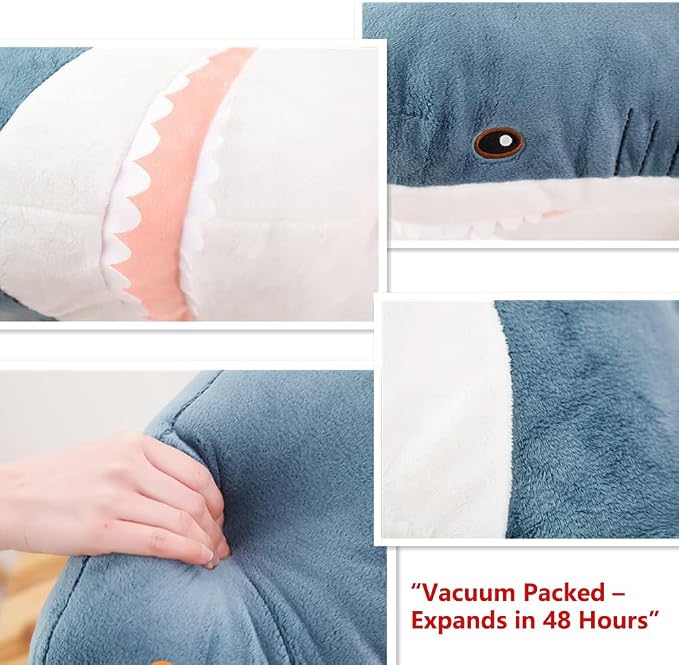 XIYUAN 39.3-Inch SharkPlush Toy Giant SharkStuffed Animal Soft SharkPillow Cushion Shark Plush Pillow Chubby Stuffed Shark Toy Bedtime Gift Throw Pillow for Home Room Décor Kids