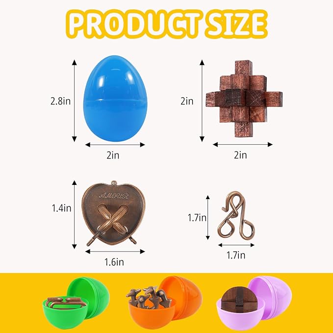 Brain Teaser Puzzles Set, Wooden & Metal 3D Unlock Interlock Game, Kongming Luban Lock Wire Disentanglement IQ Puzzle, Logic Challenge Educational Gift for Adults Teens Kids