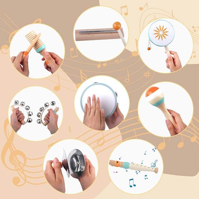 Toddlers Musical Instruments-Baby Montessori Wooden Musical Toys for Toddlers 18 Month,Kids Percussion Instruments Toy for Preschool Kids,Christmas Birthday Gift for Baby Boys Girls