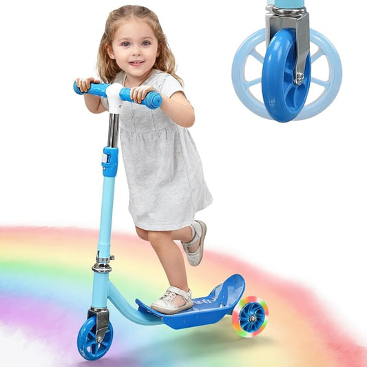 Kick Scooters for Kids 3-5 5-7 Years Age - Handlebars Flexible Steer,Height Adjustable,Stable Light Up Three Wheeled Toddler Scooter for Boy & Girl,Indoor Outdoor Kid Child Toy Gift