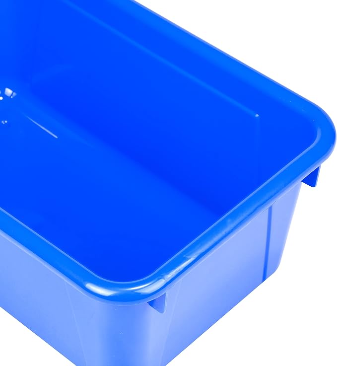 Storex Small Cubby Bins – Plastic Storage Containers for Classroom with Non-Snap Lid, 12.2 x 7.8 x 5.1 inches, Blue, 5-Pack (62408A05C)