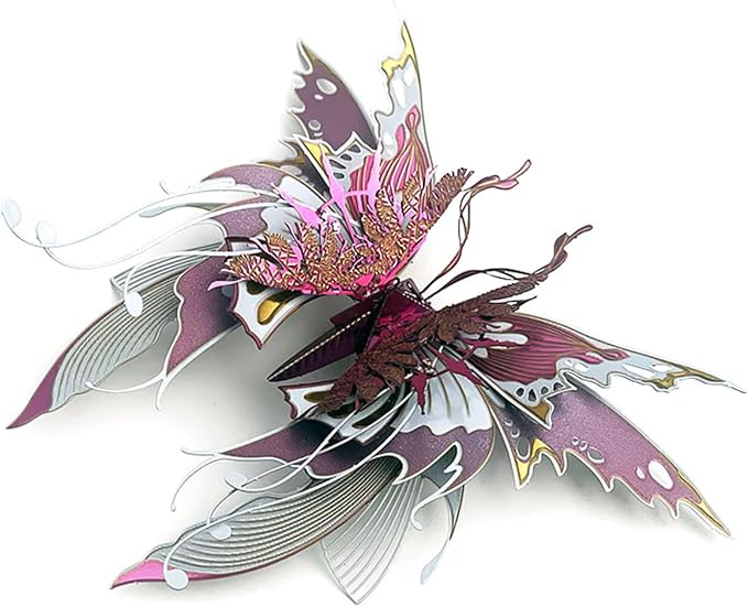 3D Metal Butterfly Puzzle for Adults, 50PCS Steampunk Mechanical Insect Model Kit, No Glue Snap-Fit Assembly, Iridescent Wing Design, Desktop Sculpture
