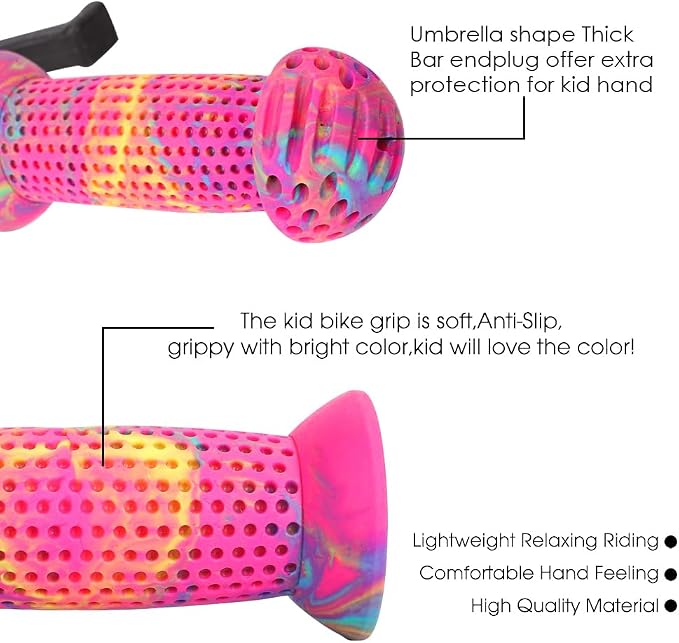 Kids Bike Grips - 105mm Bicycle Handlebar Grips With Mushroom Pattern for Bikes, Balance Bikes, and Kick Scooters