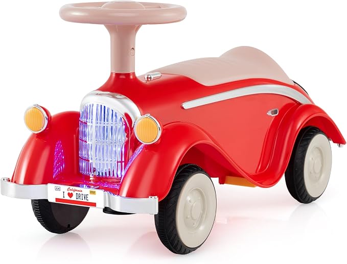 Costzon Toddler Ride On Toy, Classic Foot to Floor Sliding Car w/Steering Wheel, Horn, Headlights & Under Seat Storage, Kids Push Ride-Ons, Retro Baby Ride On Toys for Boys Girls 19-36 Months (Red)