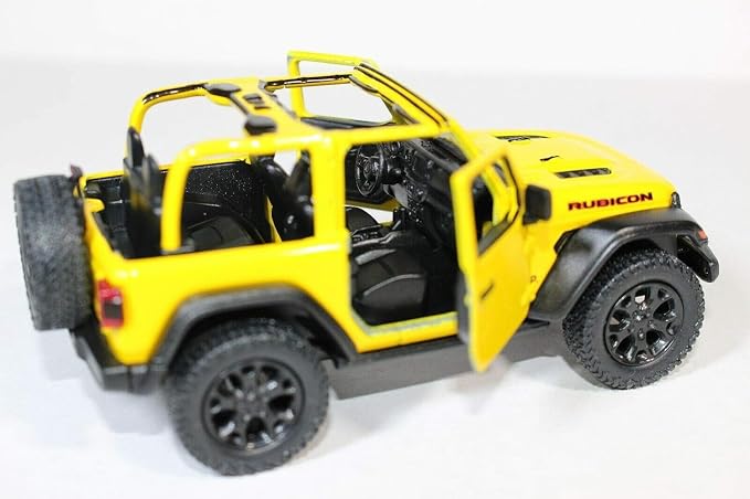 KiNSMART - Jeep Wrangler Rubicon Off Road 4x4 5 inch 1:34 Scale Die Cast Model Replica Toy Car (Yellow Opentop)