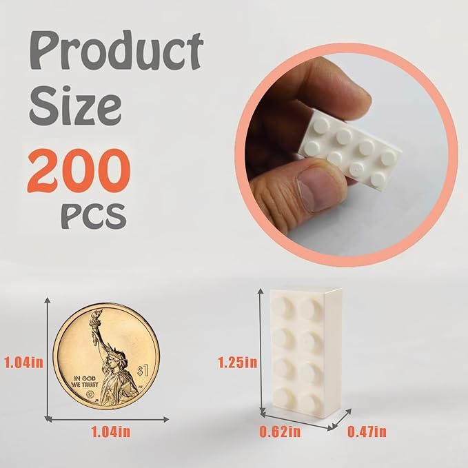 HUIZDQ 200 Piece Classic Small Building Bricks, 2x4 Bulk Bricks STEM Creative Building Toys, White(Small Bricks, 1.25x0.62x0.47 in)
