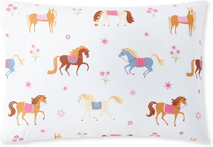 Wildkin 100% Cotton Kids Pillowcase – Soft, Breathable & Standard Size (20x30) - Horses