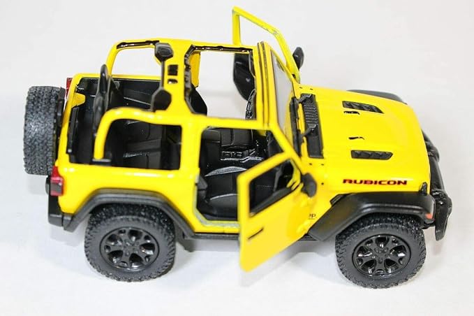 KiNSMART - Jeep Wrangler Rubicon Off Road 4x4 5 inch 1:34 Scale Die Cast Model Replica Toy Car (Yellow Opentop)