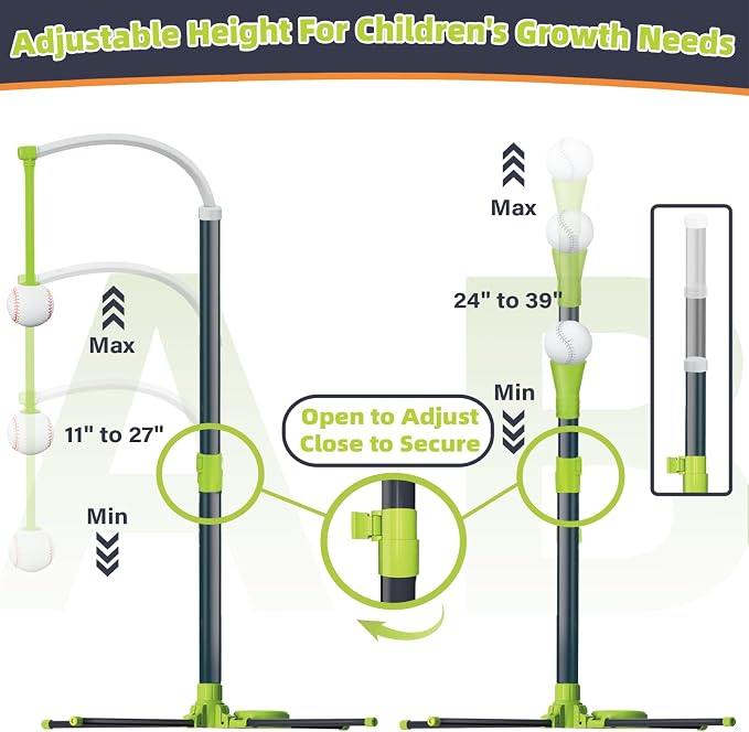 4-in-1 LED Baseball Set for Kids, Adjustable Height Hanging Tee Set with 2 Bats, Teeball Hitting Stand, Ball Launcher, Toss and Catch Ball Set, Sport Toys Outdoor/Indoor for Toddlers Boys Girls