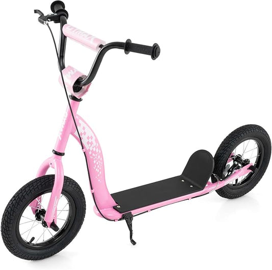 GYMAX Scooter, Kick Scooter for Adults, Teens, Kids with Adjustable Handlebar, 12” Inflatable Wheels, Front Caliper Brake & Non-Slip Deck, Heavy Duty Off-Road Scooter