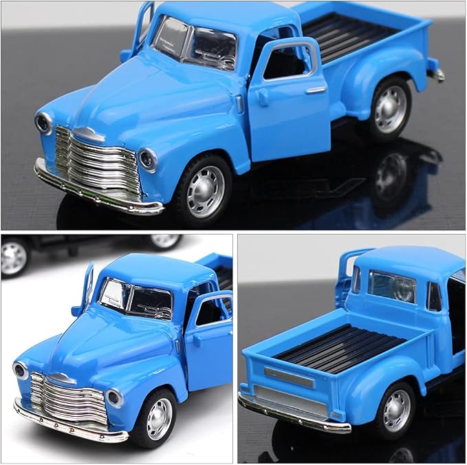 Classic Diecast Metal Pickup Truck Model, Vintage Blue Stepside Toy Vehicle Retro Alloy Car Figurine for Home Office Tabletop Decor Collectible for Kids and Adults