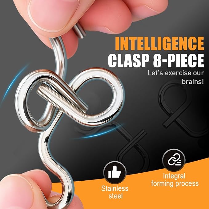 Metal Brain Teaser Puzzles Ring, 3D Interlocking Metal Wire IQ Logic Game, Challenging Iron Ring Puzzle for Adults, Educational Party Favor Travel Thinking Toy (Type3)