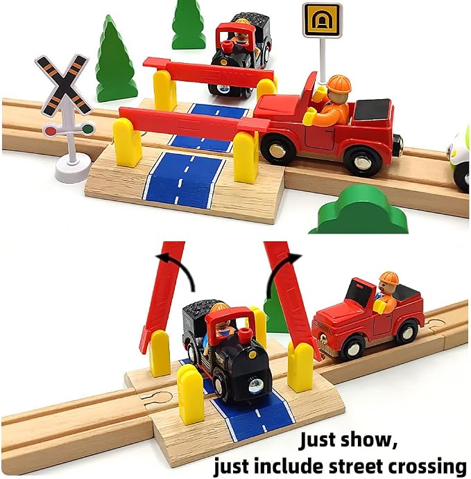 Wooden Crane Toy Set with Train Cars - Compatible with Major Wooden Rail Brands - Ages 3-5