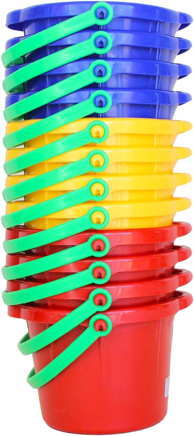 Spielstabil 12 Pack Small Sand Pails (4 Red, 4 Blue, 4 Yellow Beach Buckets) - Each Holds 1.5 Liters - Made in Germany…