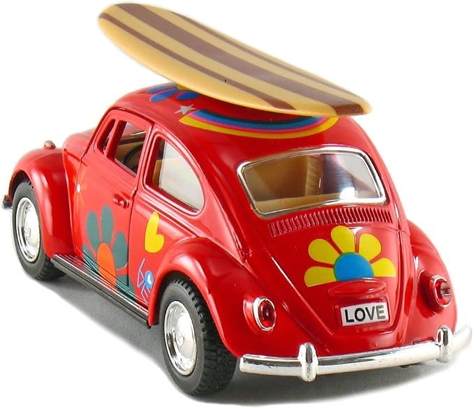 KiNSMART - 1967 Volkswagen Classic Beetle 5 Inch 1:32 Scale Die Cast Metal Model Toy (SetOf4 -Surfboards)