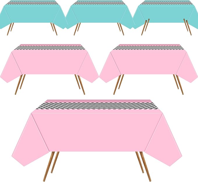 Irenare Car Birthday Party Supplies Racing Decorations 50s Party Tablecloth Racetrack Table Runner Table Covers for Kids Boy Car Theme Birthday Decor, 54 x 108 Inch(Cyan,Pink,6 Sheets)