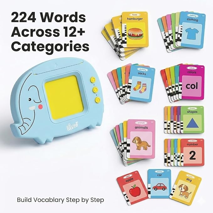 Liphant Talking Flash Cards, Educational Learning Toy for Kids 1-6 Years, 224 Words, Speech Development (Blue)