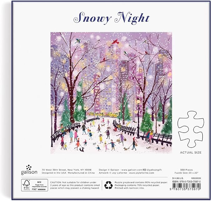Galison Snowy Night 500 Piece Puzzle from Galison - 20" x 20" Winter Themed Puzzle That is Perfect for The Holidays, Beautiful Artwork, Thick and Sturdy Pieces, Makes a Wonderful Gift!