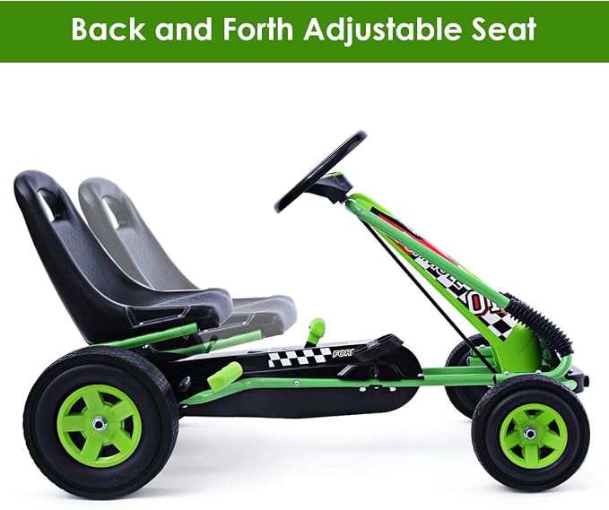 Costzon Go Kart for Kids, 4 Wheel Off-Road Pedal Go Cart w/Adjustable Seat, 2 Safety Brakes, EVA Rubber Tires, Ride-On Toys for Boys Girls, Outdoor Racer Pedal Car (Green, 40" L x 24''W x 24.5''H)