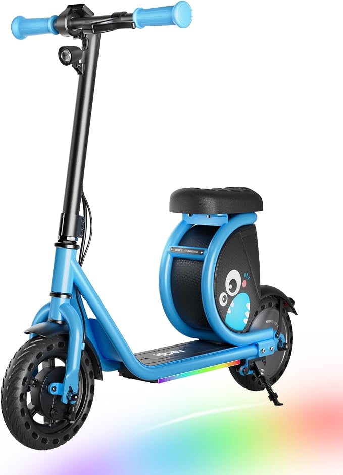 Hiboy JoyHaul Electric Scooter for Kids Ages 4-9, with Seat, UL 2272 Certified, 100W Motor, 5 Miles Range, 9.3 MPH, LED Lights, Under-Seat Storage & Front Brake