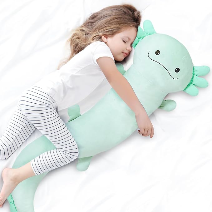 Tianmihou 48 inch Giant Axolotl Plush Stuffed Animal, Big Light Green Axolotl Glow in The Dark Fluorescent Plushies, Jumbo Stuffy Body Pillow Gifts for Kids Adults, Birthday