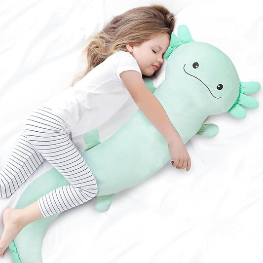 Tianmihou 48 inch Giant Axolotl Plush Stuffed Animal, Big Light Green Axolotl Glow in The Dark Fluorescent Plushies, Jumbo Stuffy Body Pillow Gifts for Kids Adults, Birthday