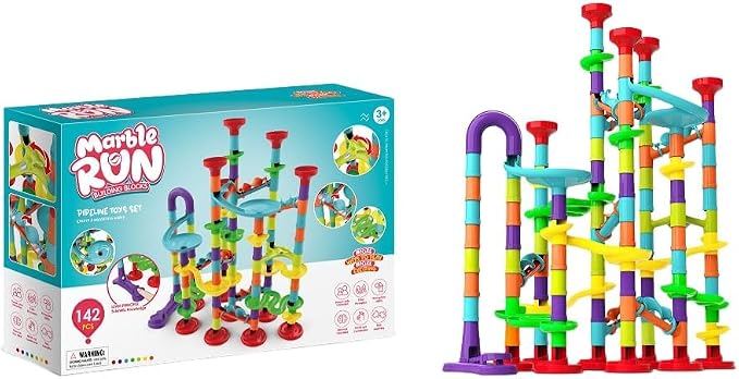 Toys for Boys 4-6 - Marble Runs 3D Maze Game DIY Educational Toys for Kids 5-7 Birthday Gift,Track Pipe Building Blocks Mini Glass Marbles for Kids,Toys for 3+ Year Old Boys Christmas (142PIECES)