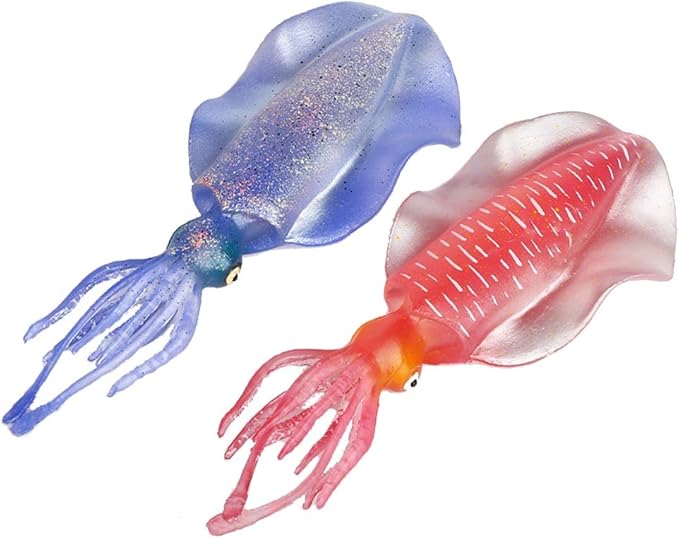 Gemini&Genius 2Pcs Squids Toys, Marine Bioluminescent Animals Cuttlefishes Toys Sea Animal Action Figures Gift Great for Educational, Cake Topper, Swim, Bath Toys, Stocking Stuffers for Kids
