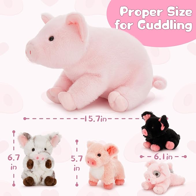 5-Piece Pig Stuffed Animal Set, 16 Inch Mommy Plush with 4 Baby Piggy Toys, Soft Cuddly Kawaii Plushies, Christmas Birthday Gift for Kids Girls Boys, Baby Shower Decor