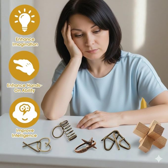 24PCS Brain Teaser Puzzles for Adults, Mind Puzzle Ancient Wooden and Metal Puzzles 3D Unlock Interlock IQ Puzzle Box Game for Adults