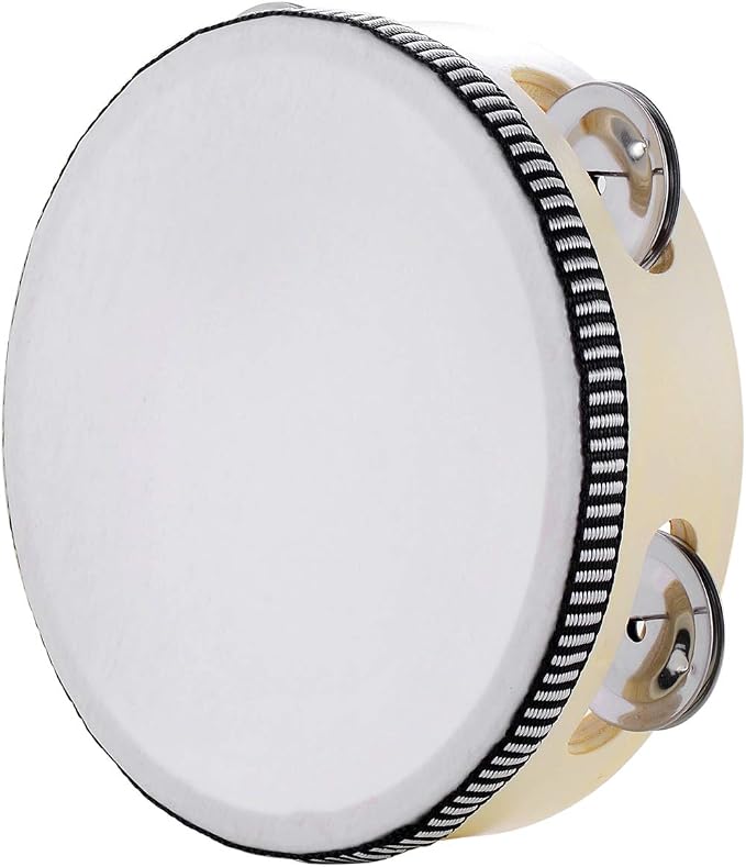 Hand Held Tambourine Drum 6 inch Bell Birch Metal Jingles Percussion Gift Musical Educational Drum Instrument for KTV Party Kids Games (6 inch)