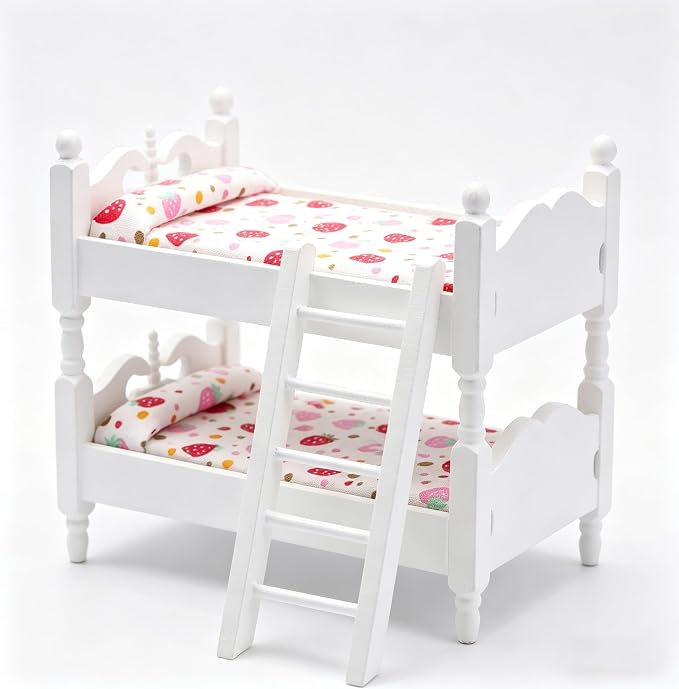 Z MAYABBO Wooden Dollhouse Furniture of Baby bunk Bed with Ladder for Miniature Dollhouse Accessories - 1/12 Scale
