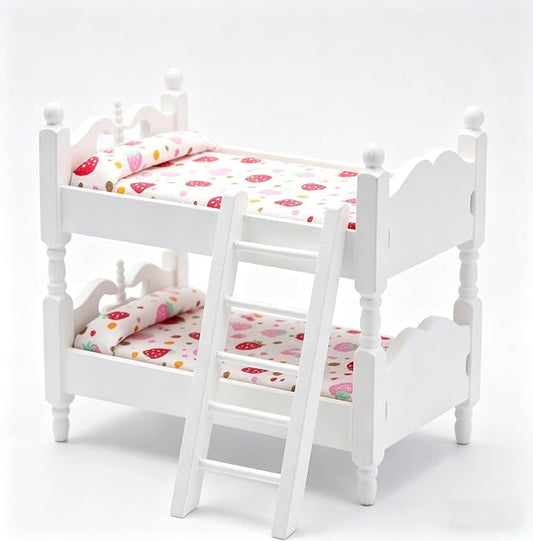 Z MAYABBO Wooden Dollhouse Furniture of Baby bunk Bed with Ladder for Miniature Dollhouse Accessories - 1/12 Scale