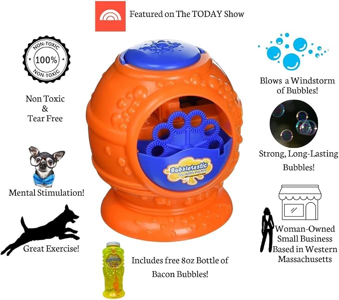 Bubbletastic Bacon Bubble Machine for Dogs - with Free 8oz. Bottle of Bacon Bubbles!