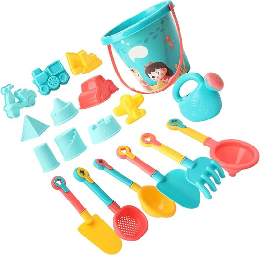 18pcs Beach Sand Toys Set Kids Beach Bucket Sand Toy Set Scoop and Rake Toy Digging Tools Multifunctional Plastic Smooth Surface for Pool Backyard