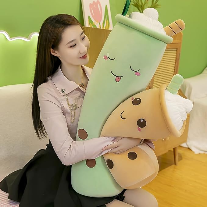 Rexinc Cute Plushies Plush Plushie Long Plush Pillow Bubble Tea Stuffed Animal Gift for Kids Adults (Long Green Plush,36 Inch)