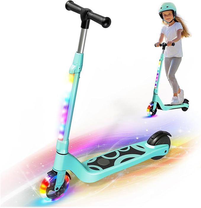 LIEAGLE Electric Scooter for Kids Ages 6-12, LED Light-Up Deck, Kids Scooters with 3 Adjustment Levels Handlebar to 36 Inches High,5.3" Wheel UL Certificated Kick Scooter