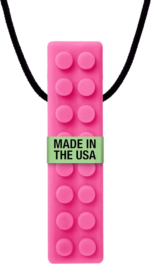ARK Brick Stick, Chew Necklace for Sensory Kids and Adults, Oral and Hand Fidget for Autism, ADHD, SPD, Anxiety, Medical-Grade Textured Chew Necklace, XT, Medium Firm, Hot Pink