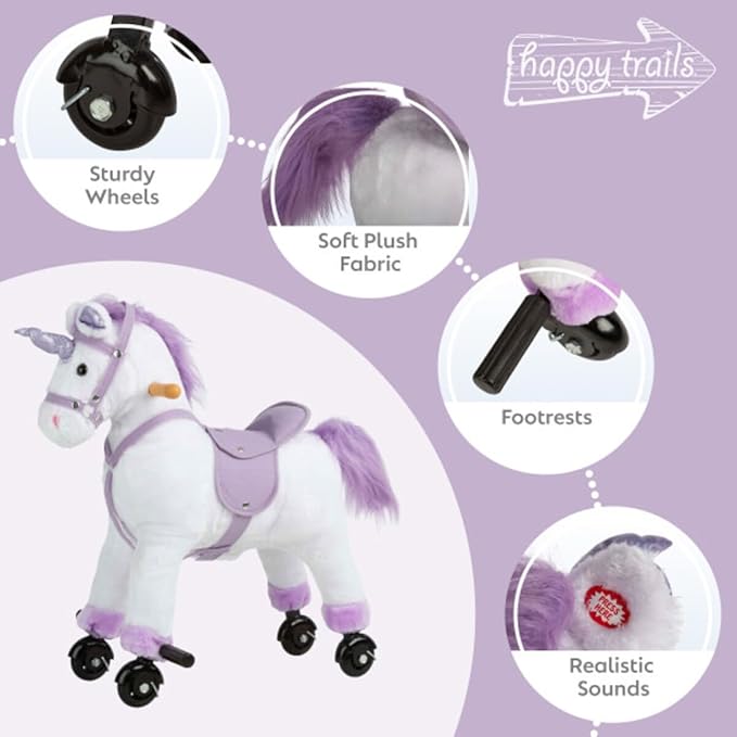 Ride on Horse - Walking Unicorn Toys with Wheels and Sounds - Ride on Toys for Kids Aged 3 and Up - Plush Kids Ride on Toys by Happy Trails