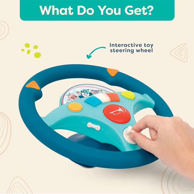B. toys – Woofer's Musical Driving Wheel – Pretend Play Steering Wheel with Music, Sounds & Lights for Toddlers, Kids 2 Years+