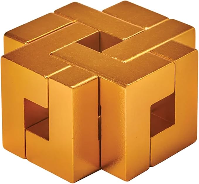 Bits and Pieces Metal Brain Teaser Puzzle - Golden Knot Disentanglement Puzzle, 3D Assembly Puzzles for Adults