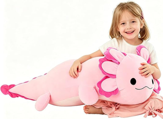 BENINY 39-Inch Giant Axolotl Plush Pillow, Hot Pink Large Stuffed Animal, Extra Soft Huggable Cuddly Toy Gift for Kids Girls Boys, Birthday Christmas Room Decor