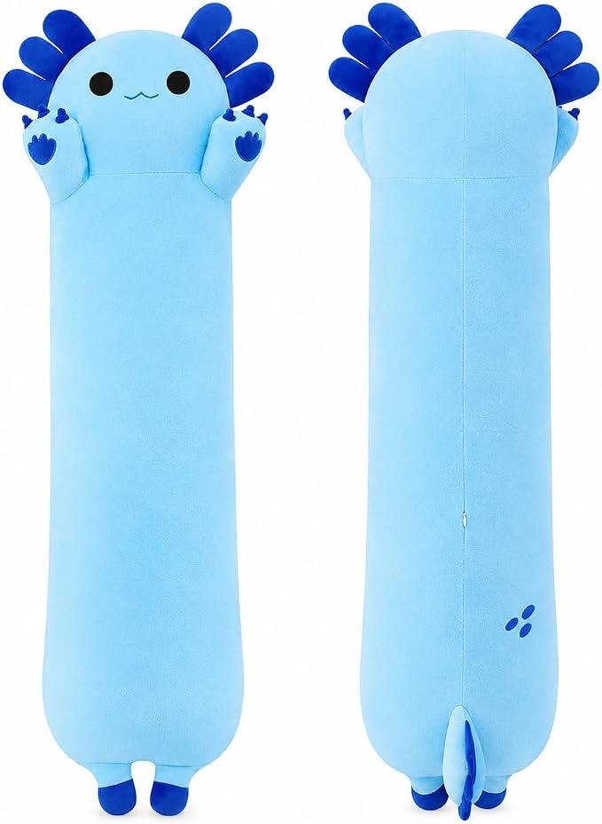 Long Axolotl Stuffed Animals 43.3, Soft Long Axolotl Plush Pillow Cute Plush Pillow Gifts for Kids Girlfriend, Blue