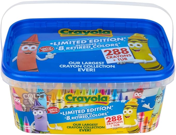 Crayola Crayon Tub – Limited Edition Colors (288ct), Bulk Coloring Crayons for Kids with Storage Tub, Classroom & Art Supplies for Teachers, Ages 3+