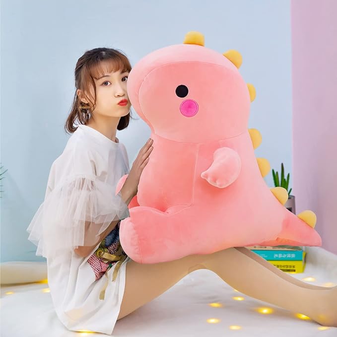 DUANMUL Cute Dinosaur Plush Toys, Fat Dinosaur Stuffed Animals Toys Dolls, Dinosaur Plush Toy Soft Stuffed Animal Dino Plushies Doll Cute Birthday Gifts for Kids Girls Boys (Pink,19in)